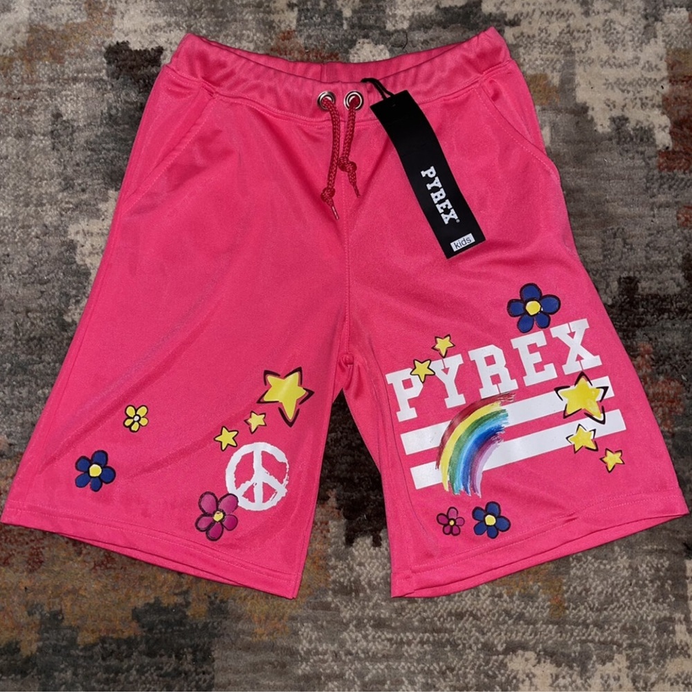Pyrex Barbie Pink rainbow multicolored Graphic Virgil Abloh Bermuda Shorts XS